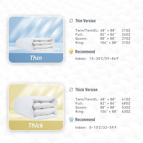 Down Alternative Size Lightweight 100% Cotton Shell Bedding King White / Thin