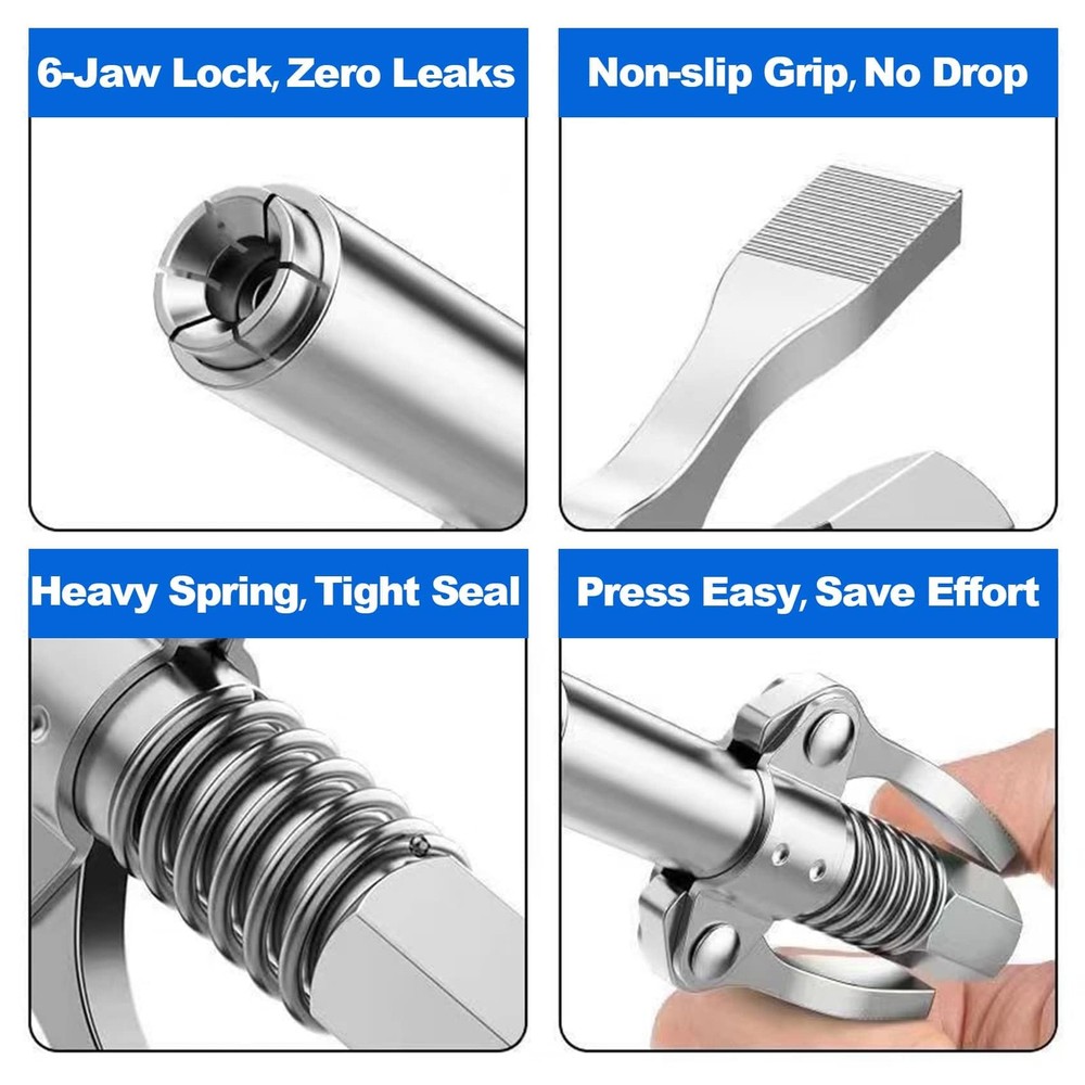 Grease Gun Coupler Double Handle Quick Lock Release Grease Tip End Coupler