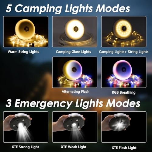 Camping String Lights, 4-in-1 Quick Storage Camp Light, 8Mode 32.8FT 2Pack