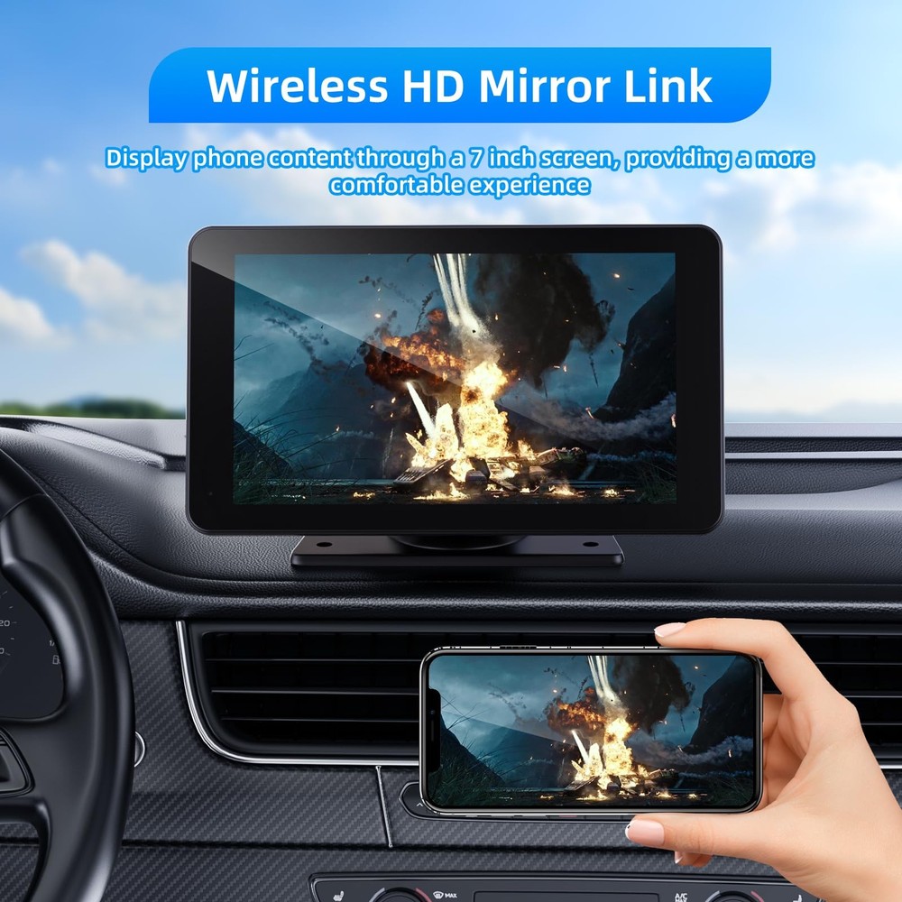 Wireless Carplay and Android Auto Screen for Car, 7" HD Portable Touch Screen...