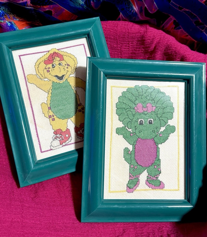 Barney & Friends Framed Finished Handmade Needle Point Set