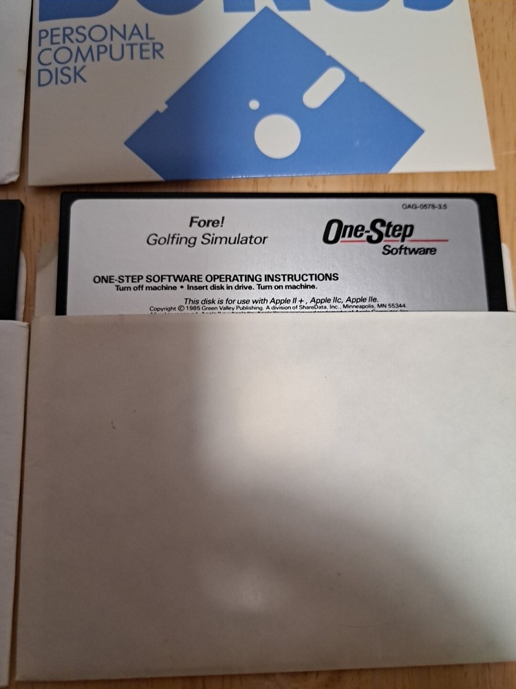 4 One-Step Software Floppy Disk 5.25 Apple IIC II,IIE Space,Budgeter, Math,Fore!