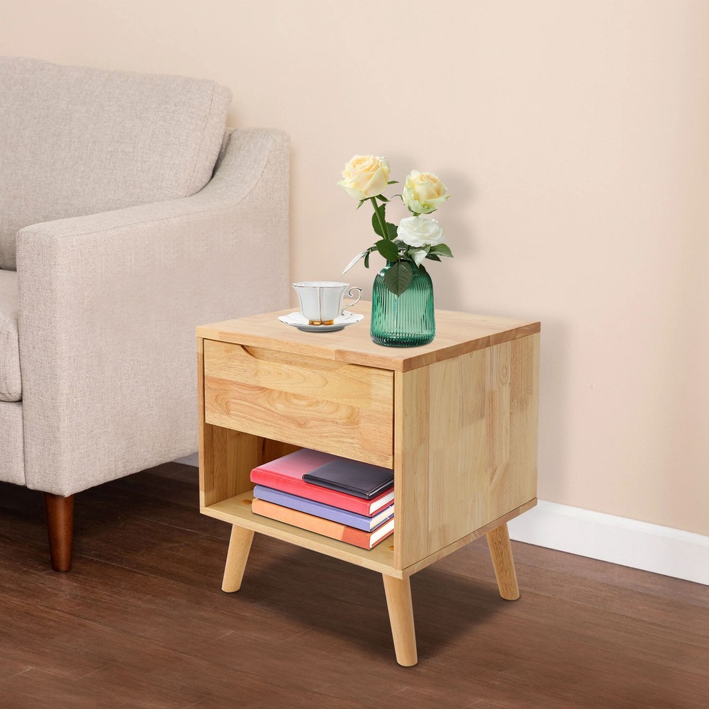 Modern Rectangular Sofa Side Table Bedside Table With Drawer Wood Color NEW/US