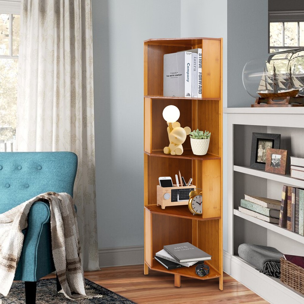 4-Tier Corner Bookcase Multifunctional Storage Stand A-Shaped Display Bookshelf