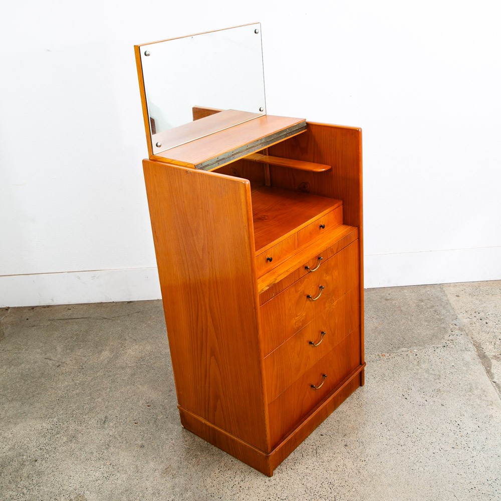 Mid Century Danish Modern Desk Vanity Office Wood 5 Drawers Denmark Mirror Mcm