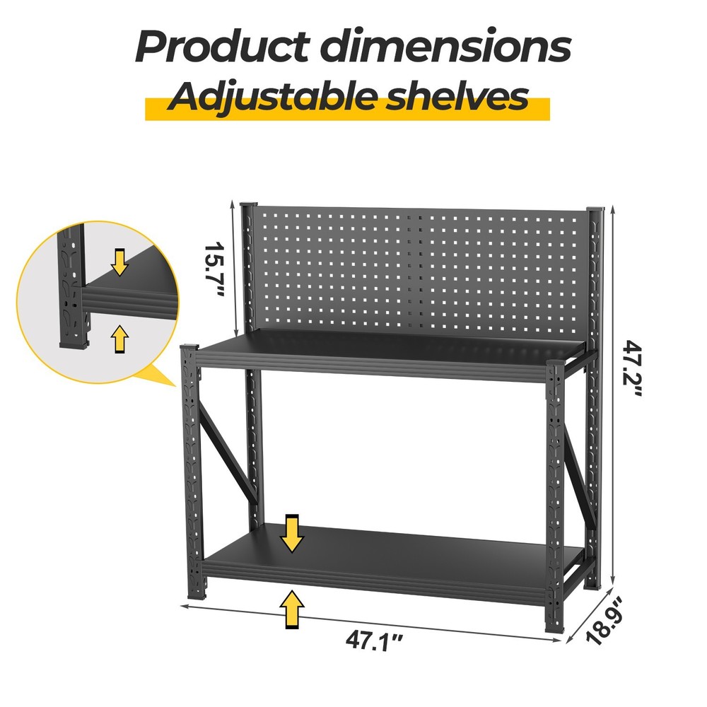 Work Bench with Pegboard, Garage Storage Rack,Industrial Utility Shelf