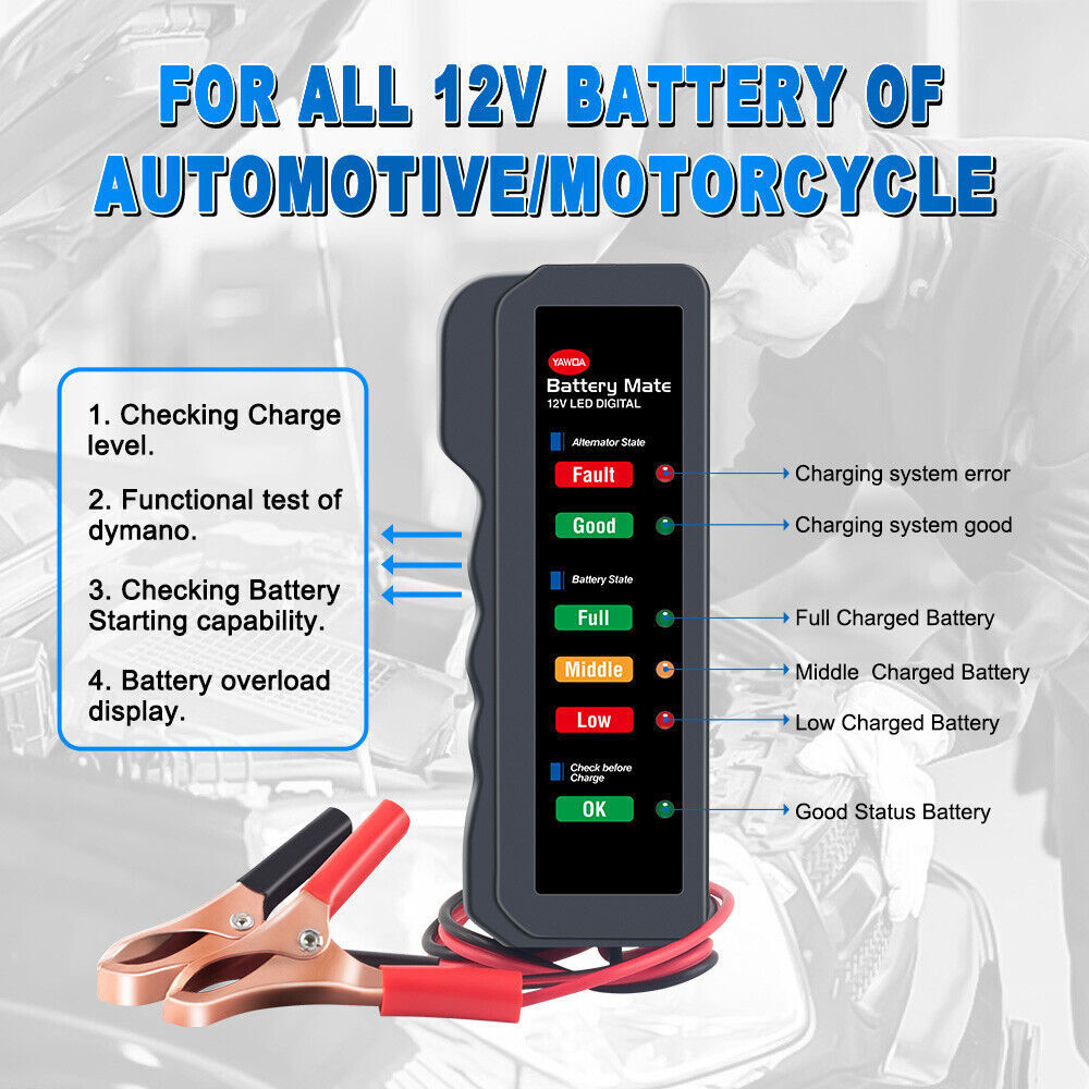 Battery Load Tester Check car motocycle Alternator analyzer 12V Diagnostic tool