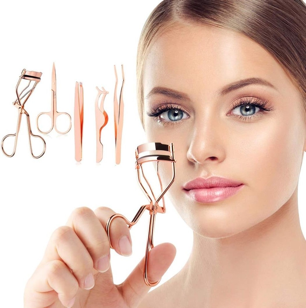 Glamorous Eyelash Applicator & Eyebrow Styling Tools - 5-Piece Rose Golden Set