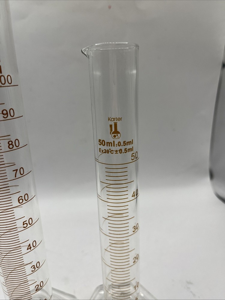 Pair KARTER graduated Cylinders 100ml 50ml EUC
