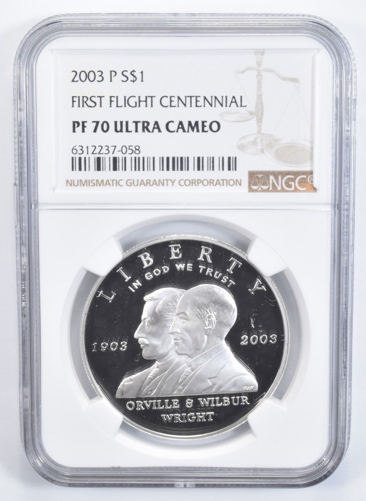 PF70 2003-P UC First Flight Commemorative Silver Dollar NGC