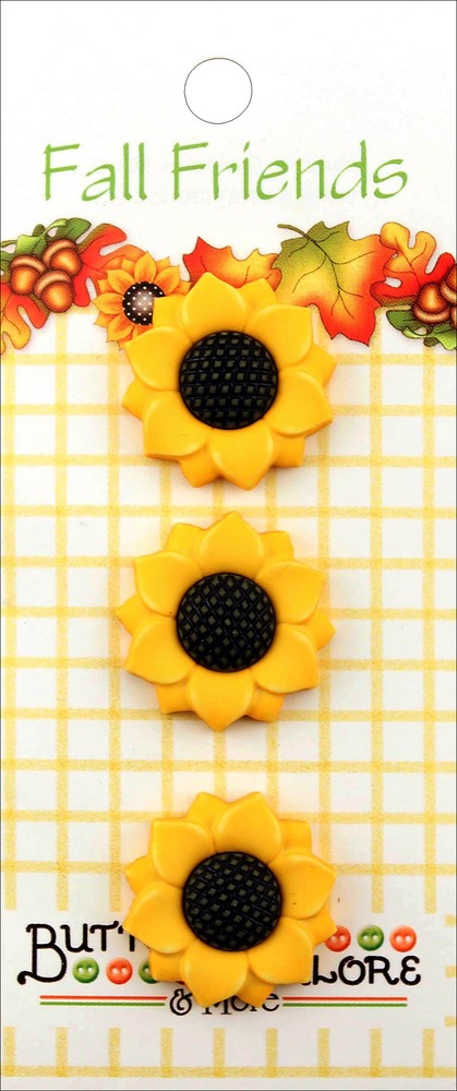 Buttons Galore Fall Buttons 3/Pkg-Sunflowers - 6 Pack