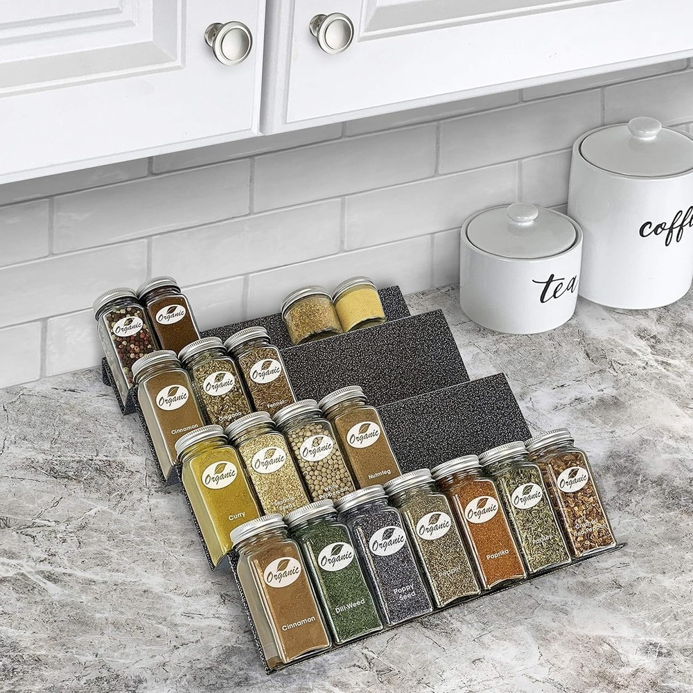 Durable Silver Metallic Spice Rack Tray for Stylish Kitchen Organization - Large