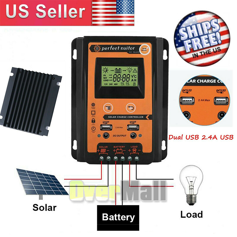 12/24V 100A MPPT Solar Charge Controller Panel Battery Regulator Dual USB Timer