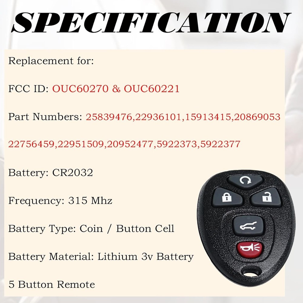 Keyless Entry Remote Control Key Fob Replacement Fits for 2007-2016 Traverse Tah