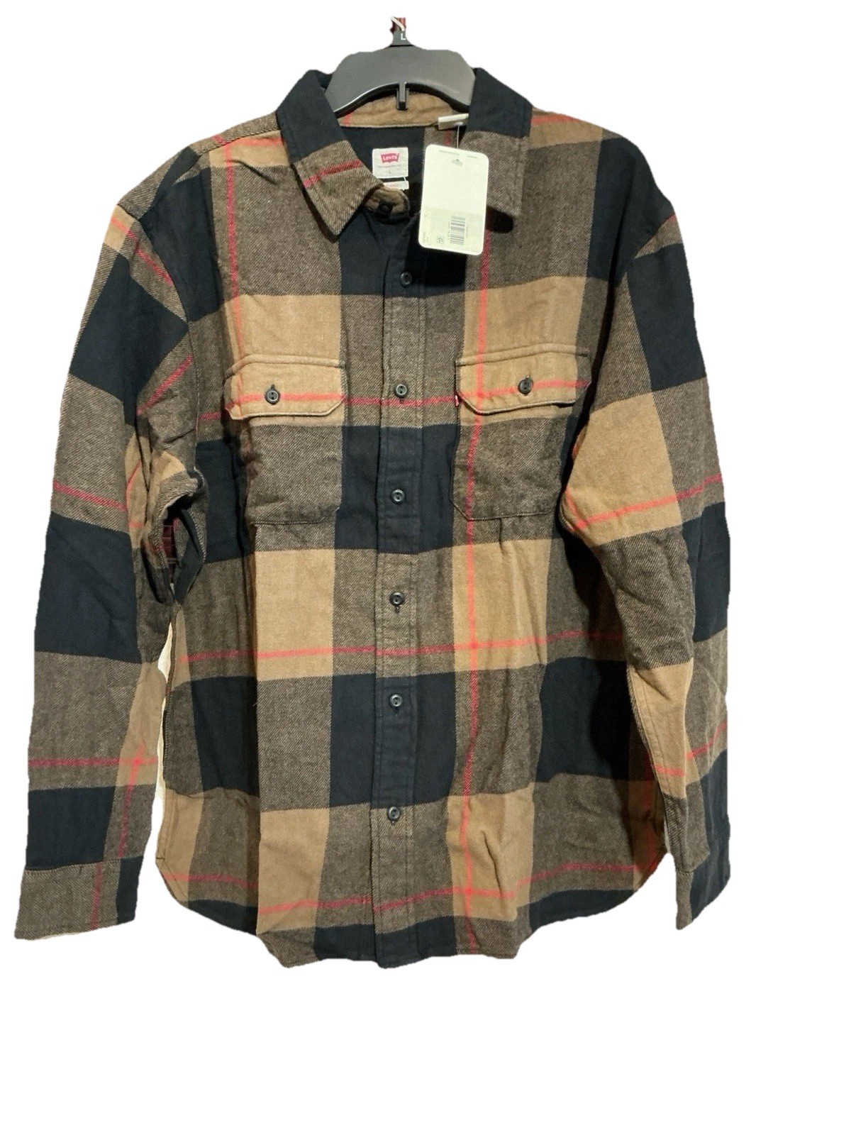Levi's The Worker Men's Flannel Shirt Brown Black Plaid Relaxed Fit