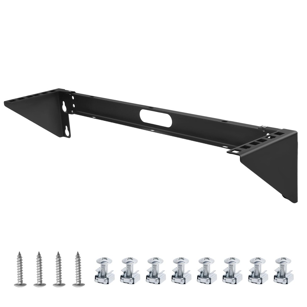 2u Hinged Wall Mount Patch Panel Bracket, 19.1 x 4.1 x 3.47 inches, black