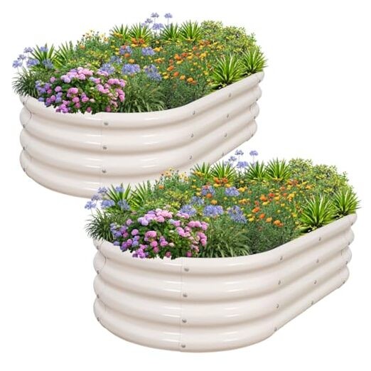 Galvanized Raised Garden Bed- Planter Garden Boxes 4×2×1ft（2pcs） White