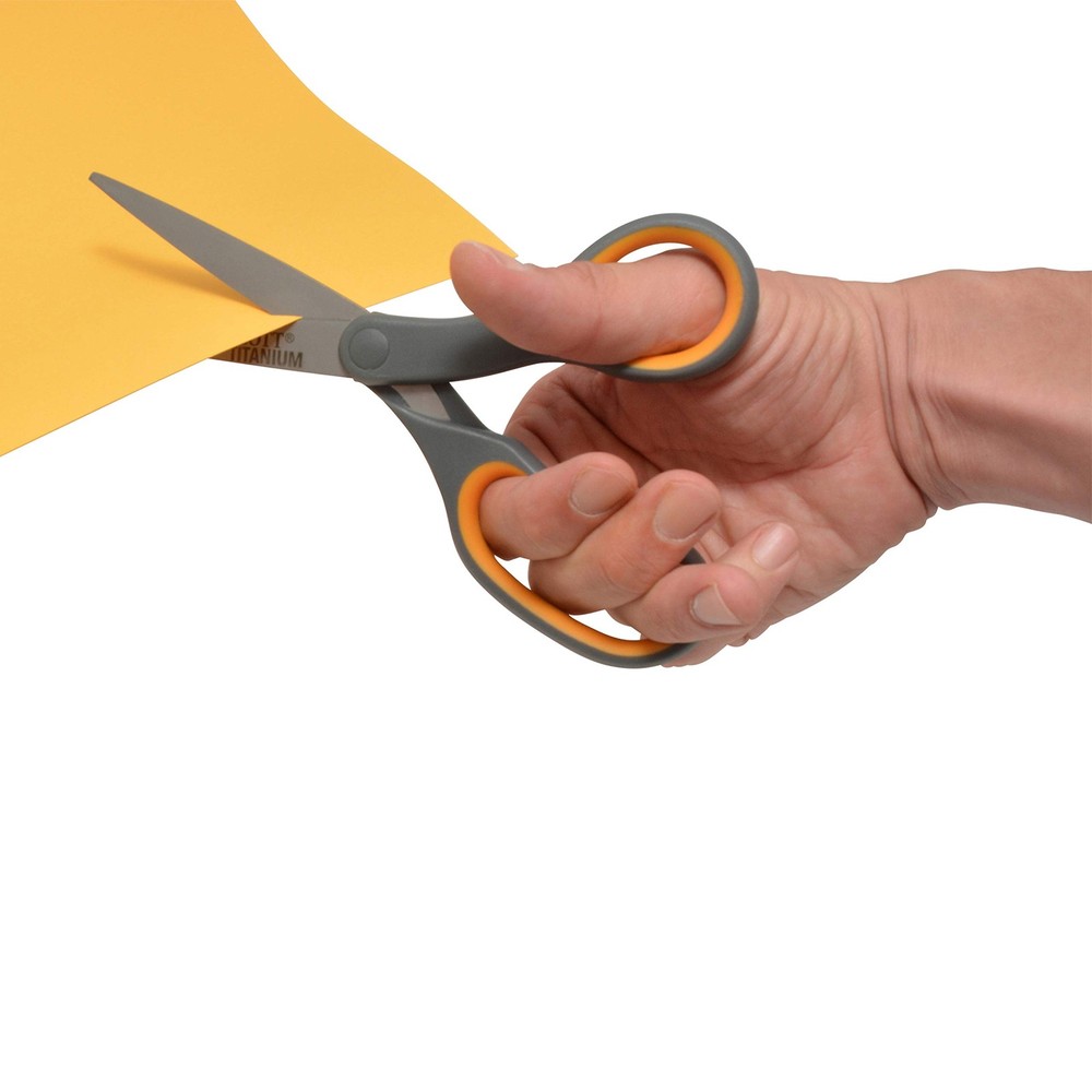 8-Inch Titanium Bonded Straight Scissors, Soft Handle, Gray/Yellow, 4-Pack
