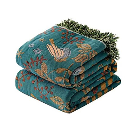 Boho Throw Blanket for Bed - 100% Cotton Ultra Soft 60"×80" Animal-bird-a
