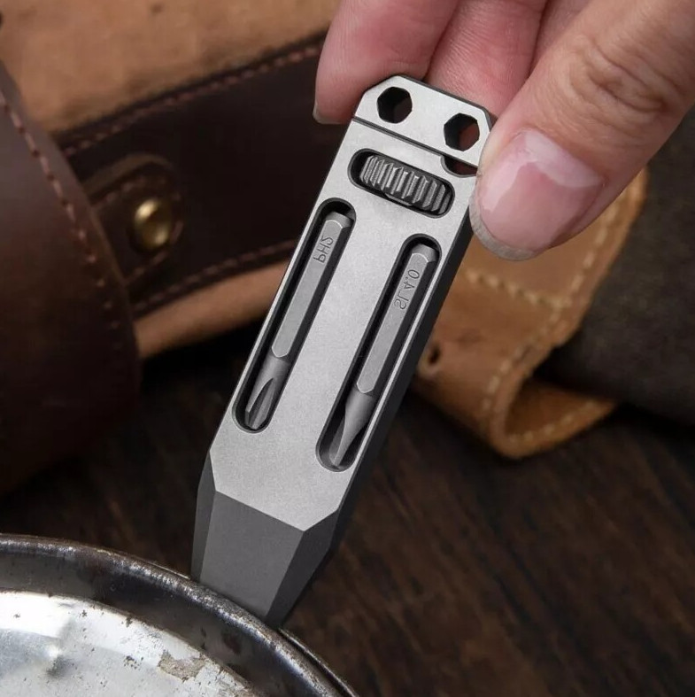EDC Titanium Multi Tools Adjustable Wrench Pocket Pry Bar Crowbar with Bits USA