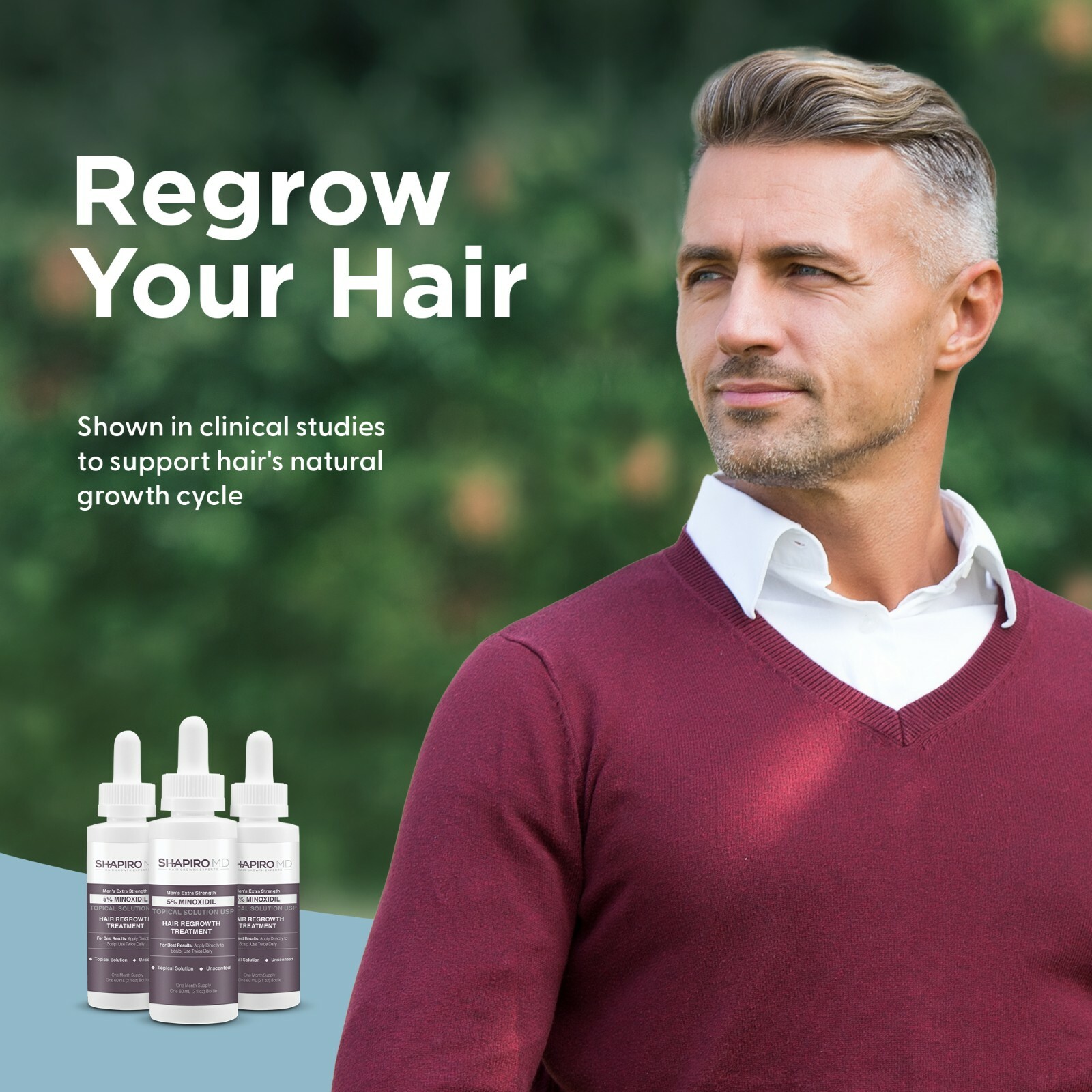 Minoxidil 5% Topical Solution for Men Hair Regrowth, Reactivates Hair Follicles