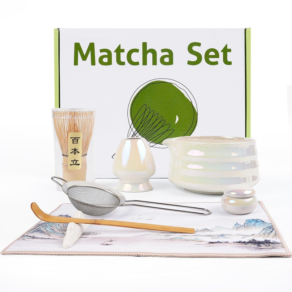 8Pcs Matcha Whisk Set, Iridescence Matcha Making Tools Accessories Kit with B...