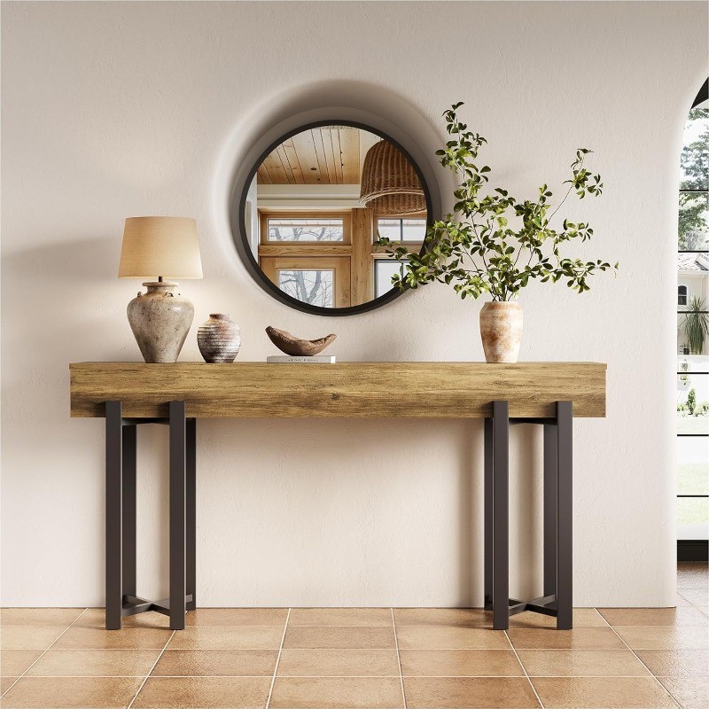 63-Inch Console Table Entryway, Industrial Behind Couch Table, Minimalist Sofa