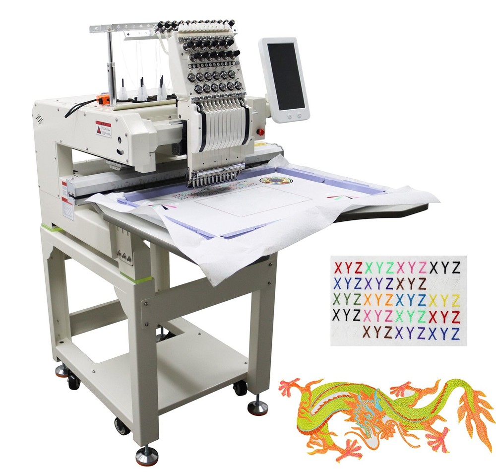 12 Needle Single head Embroidery Machine w/LCD Touch Screen LED Position Light