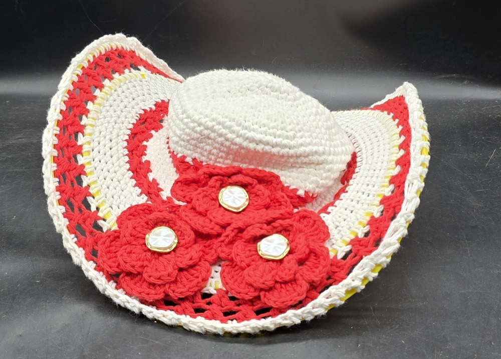Handmade Crocheted Hat Red White