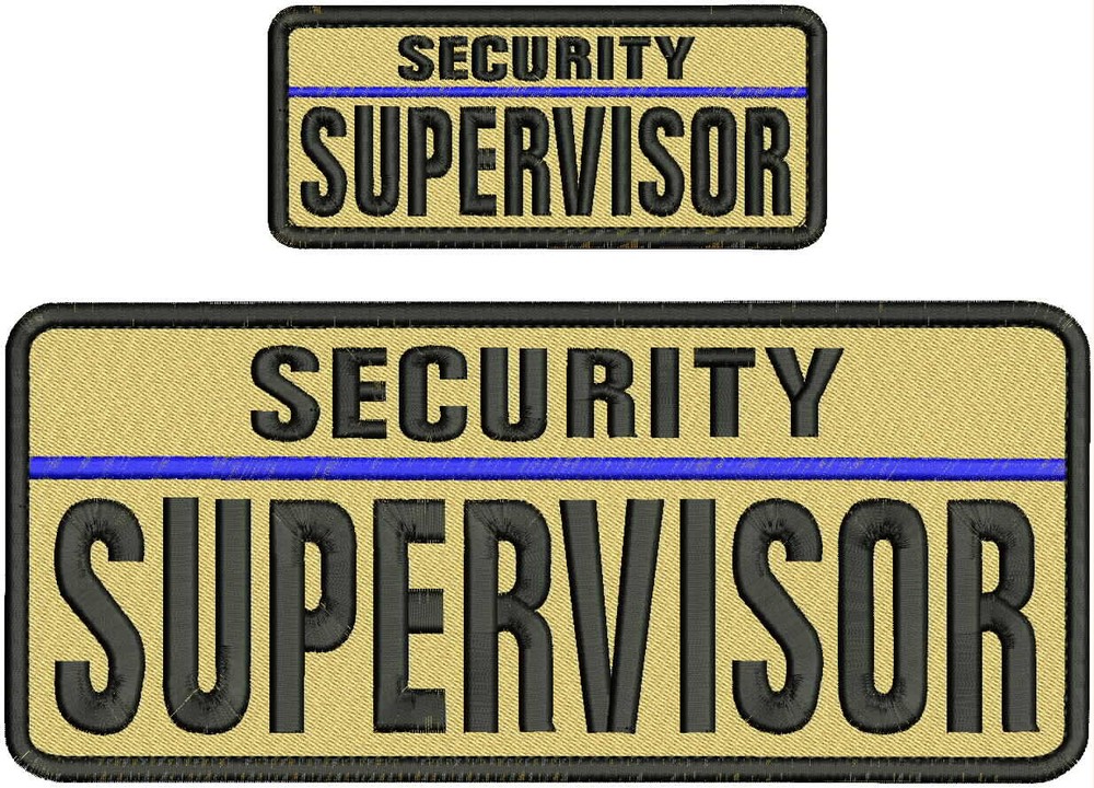 SECURITY SUPERVISOR EMBROIDERY PATCH 4X10 & 2X5 HOOK ON BACK  BLACK ON TAN
