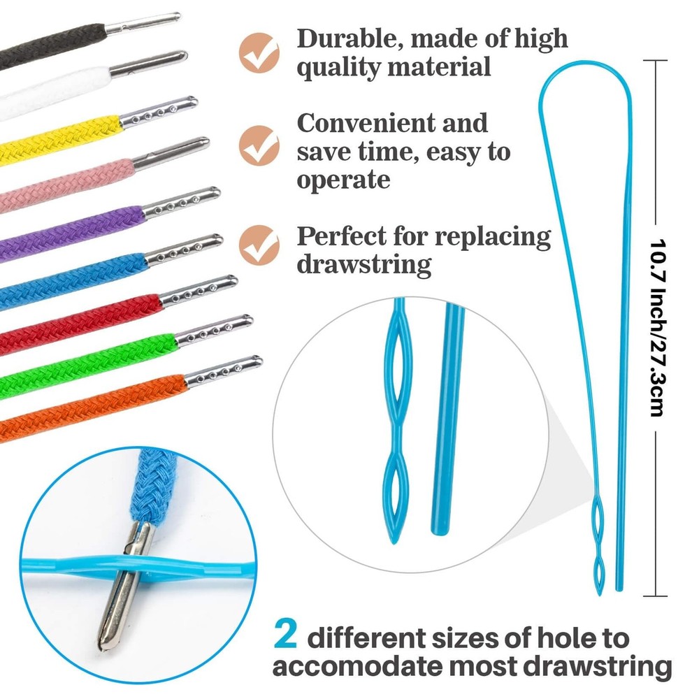 9PCS Drawstring Replacement 53" Cord Hoodie Strings with Threader Tool NEW