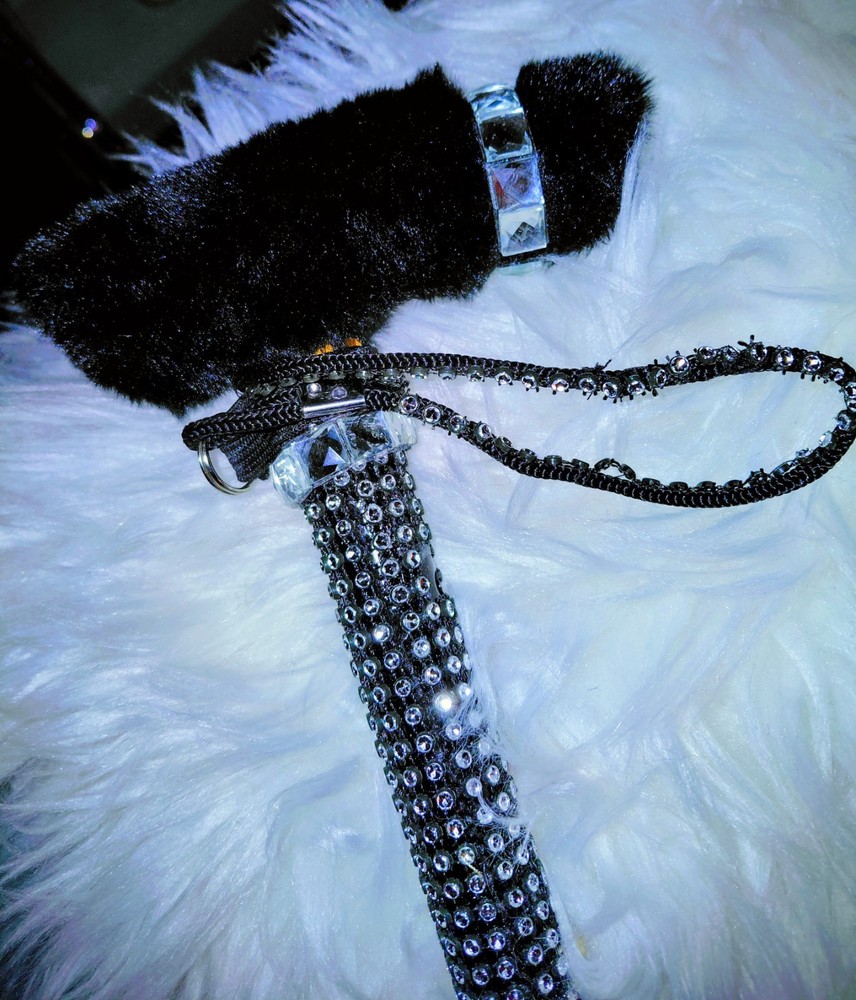 NEW REDESIGNED UPCYCLED WALKING CANE ADJUSTABLE FOLDABLE BLACK BLING-BLING...