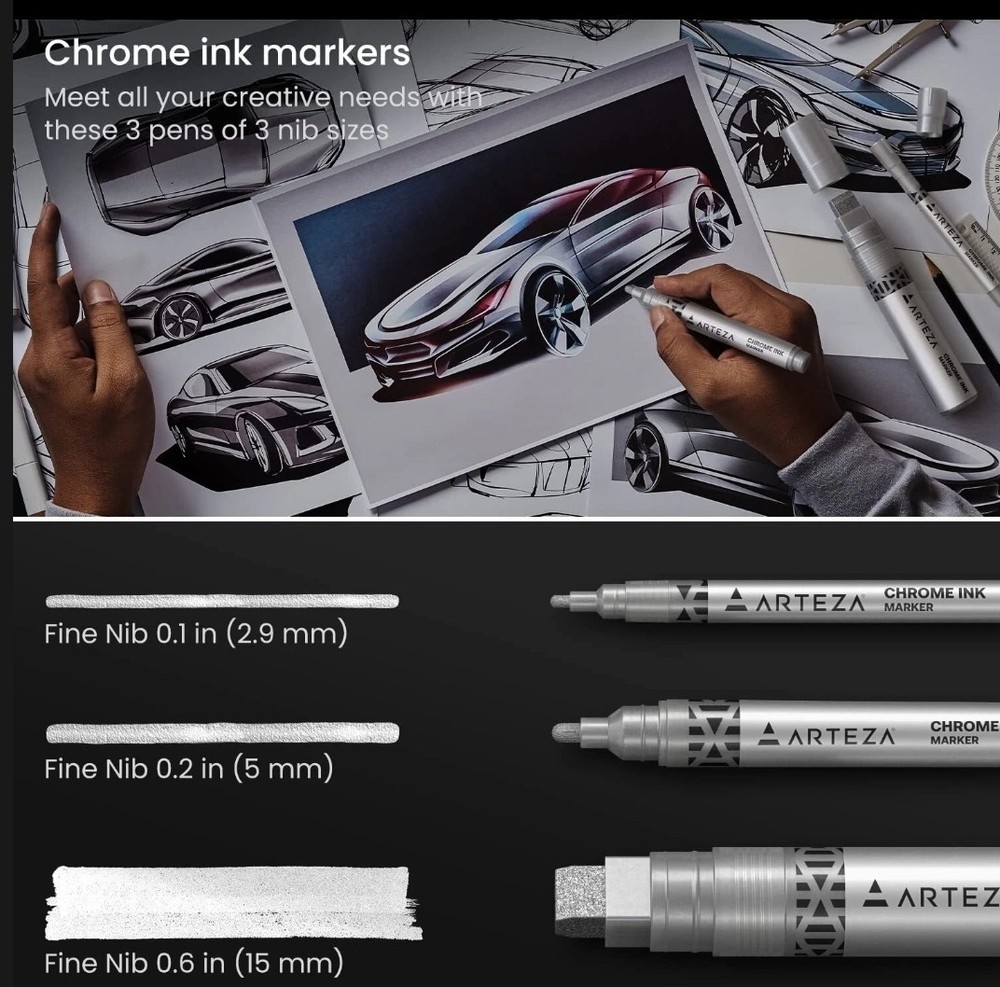 ARTEZA Mirror Chrome Marker Set, 3 Pack