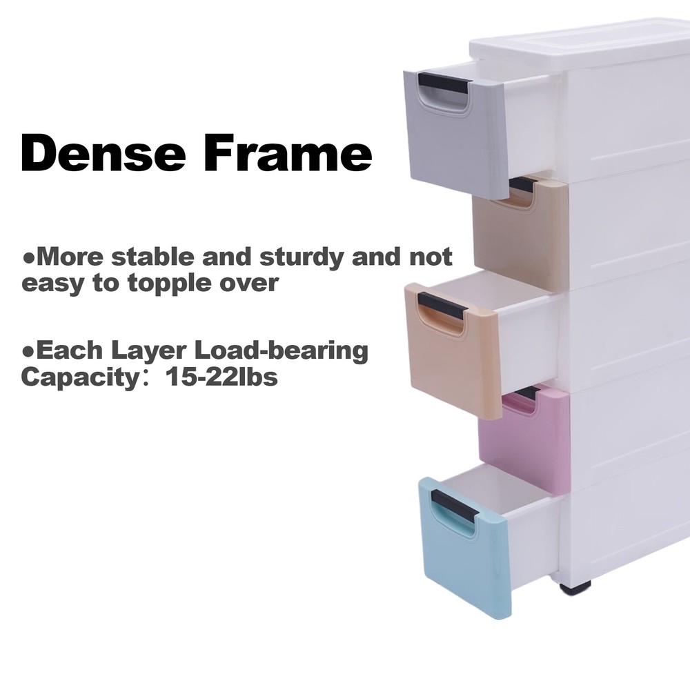 Plastic Storage Cabinet w/5 Drawers, Stackable Vertical Clothes Storage Box PP