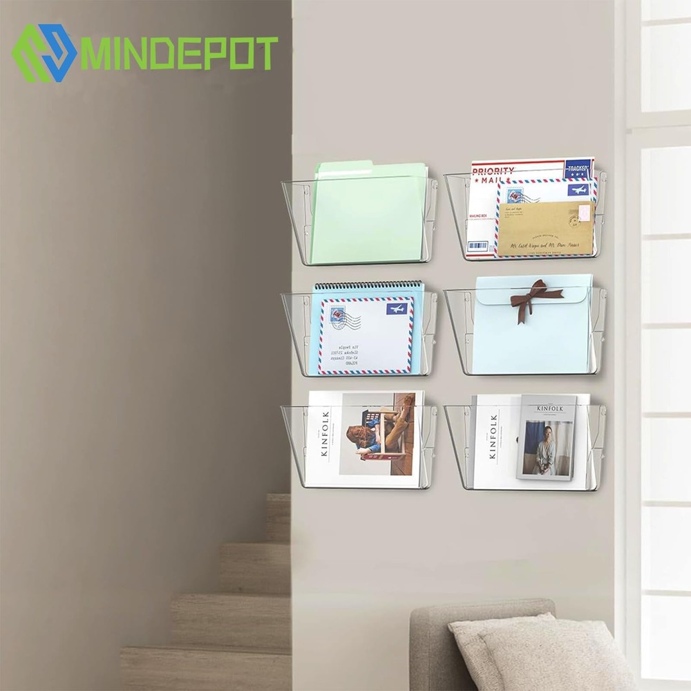MINDEPOT 6 Pockets Acrylic Wall File Organizer, Clear Holder,