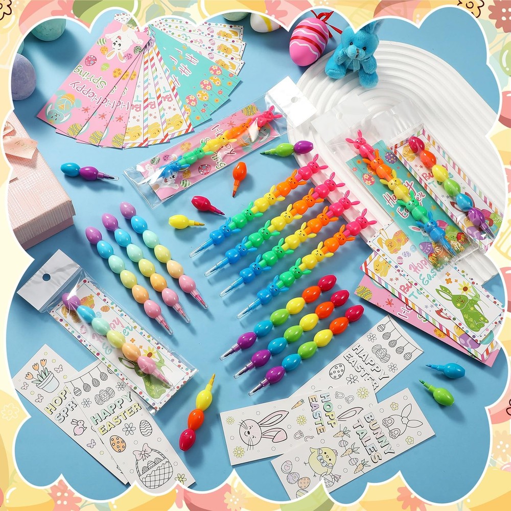 24 Set Easter Crayons Party Favors Bunny Egg Stackable Crayons with Drawable ...