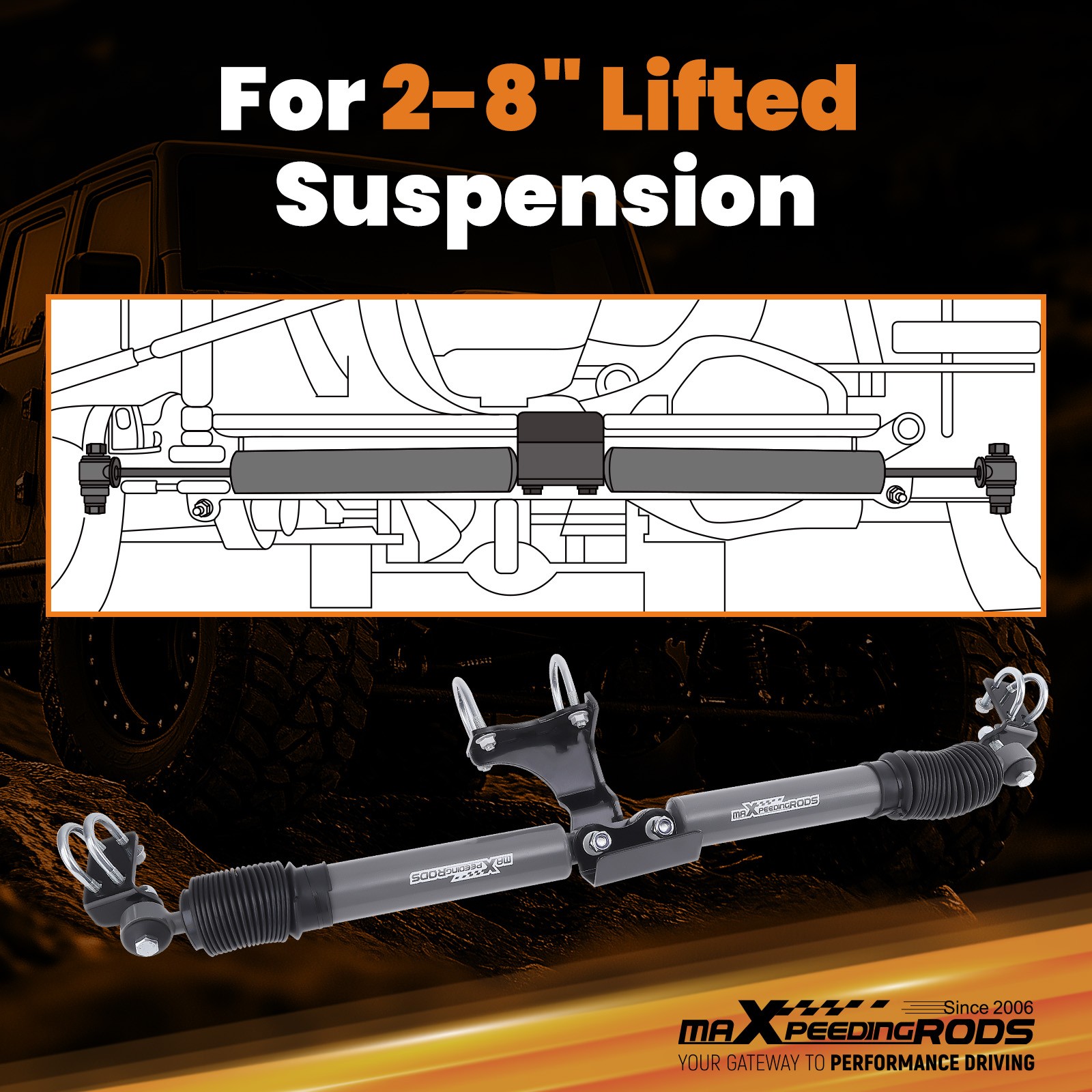 Bolt-on Dual Steering Stabilizer for Jeep Wrangler JK 2007-2017 Front 2-8"