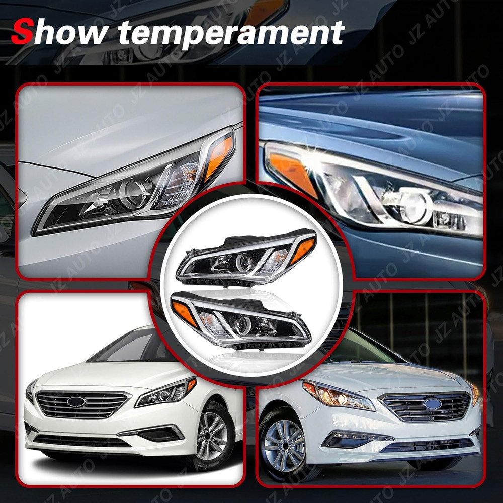 Halogen Headlight Assembly with Parking Lamp Compatible with 2015-2017 Hyundai S