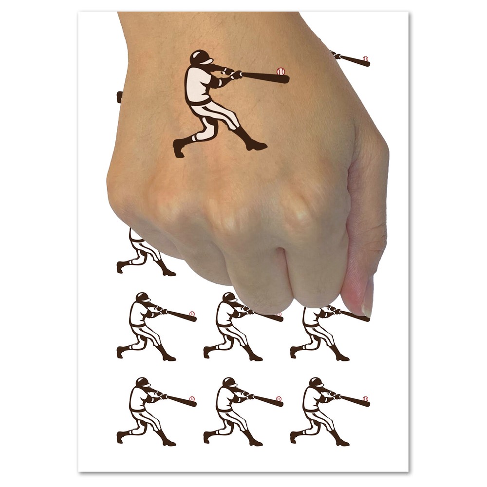 Baseball Player Batter Hitting Ball Temporary Tattoo Water Resistant Set