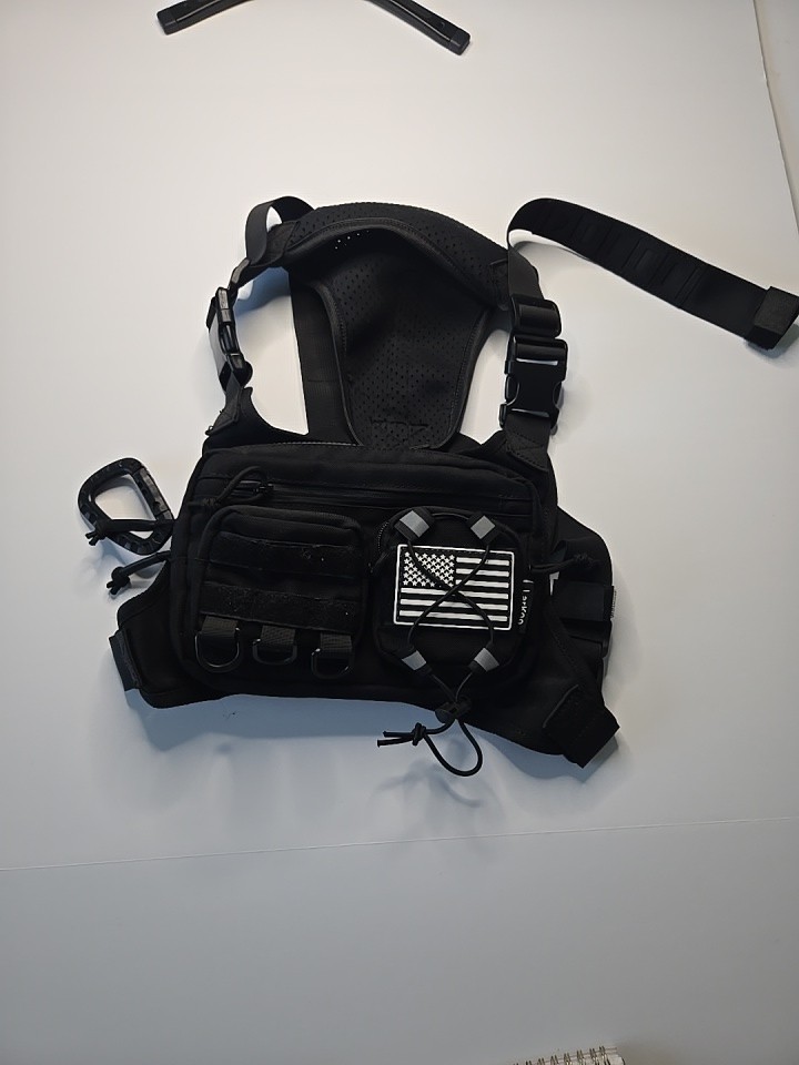 Black Tactical Chest Rig Nylon Mesh Adjustable Multiple Pockets-LarkO (COD086)