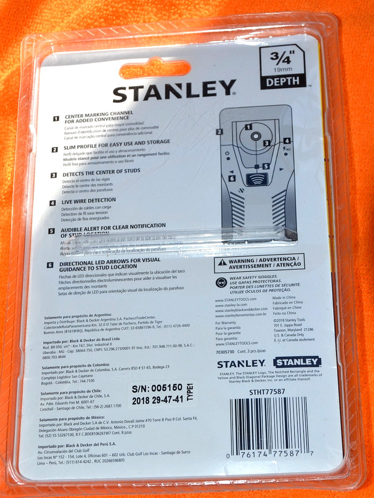 Stanley STHT77587 3/4” Depth Stud Sensor Yellow/Black Sealed STHT77587