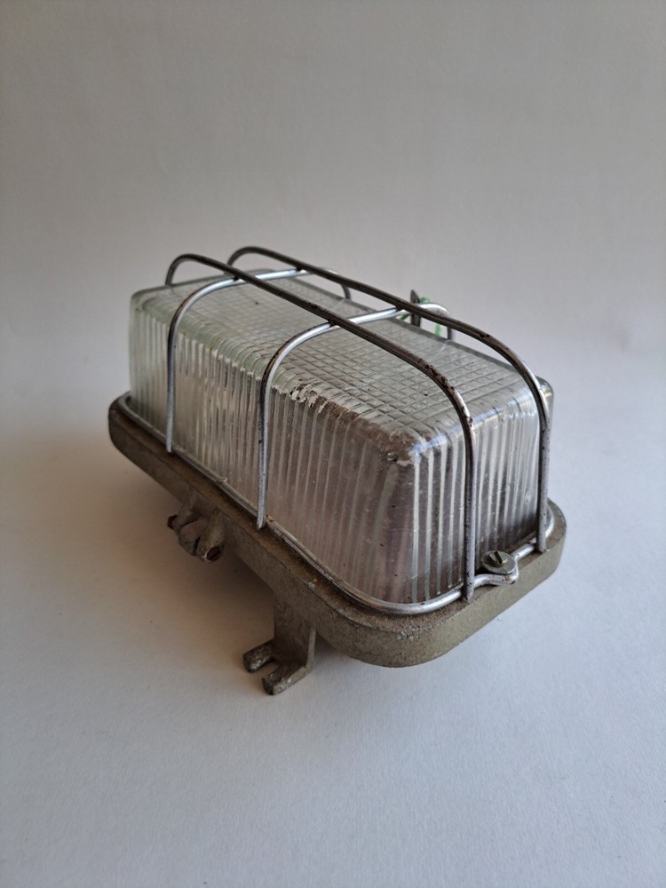 VINTAGE LARGE CAGED PRISMATIC BULKHEAD LIGHT STEAMPUNK