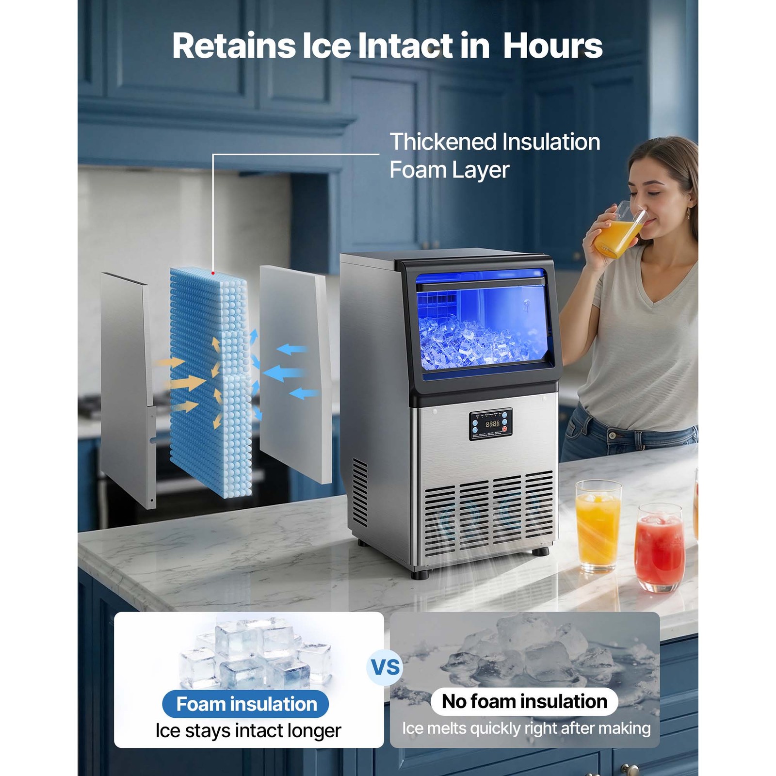 Uimoso Commercial Ice Maker 80 lbs/24h with 13lbs Storage for Bar and Restaurant