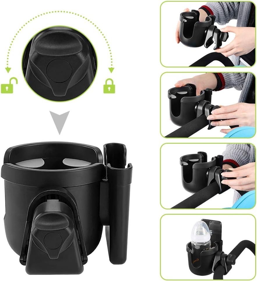 Compact Stroller Cup Holder with Phone Support - Versatile and Lightweight