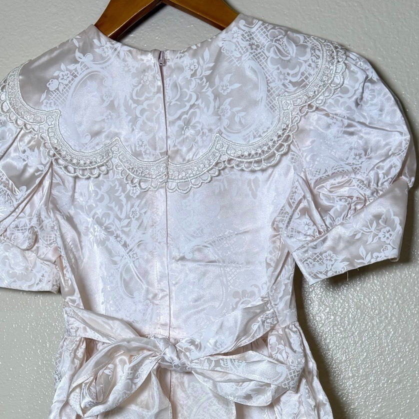 Vintage Gunne Sax Girls Dress 6 Champagne Lace Pearl Damask Victorian Formal USA