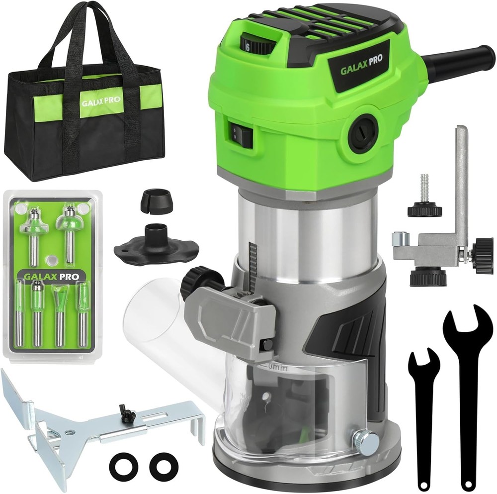 GALAX PRO 6.5 Amp Compact Wood Router with Fixed Base,1.25 HP Variable-Speed Tri