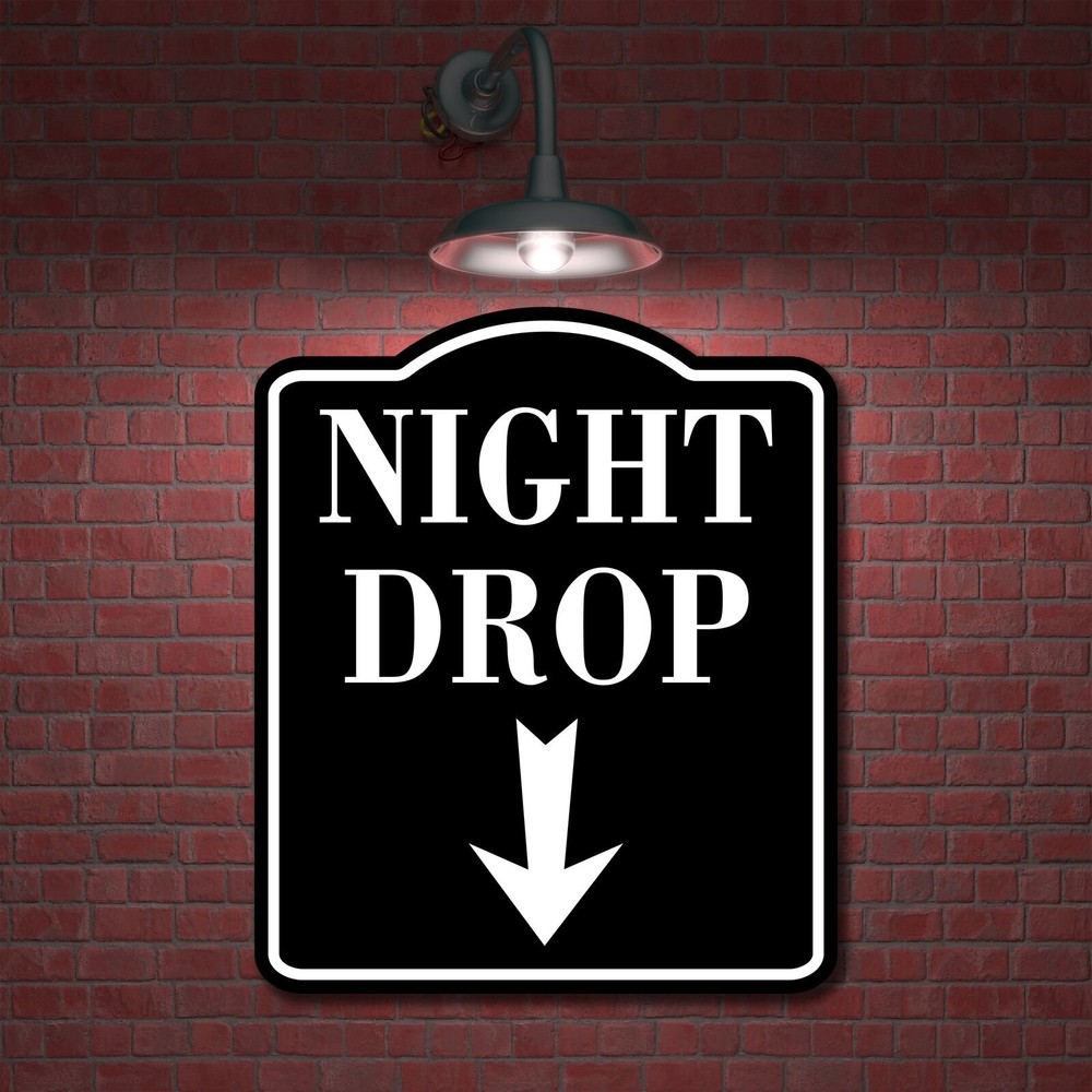 Night Drop Down Arrow BLACK Aluminum Composite Sign