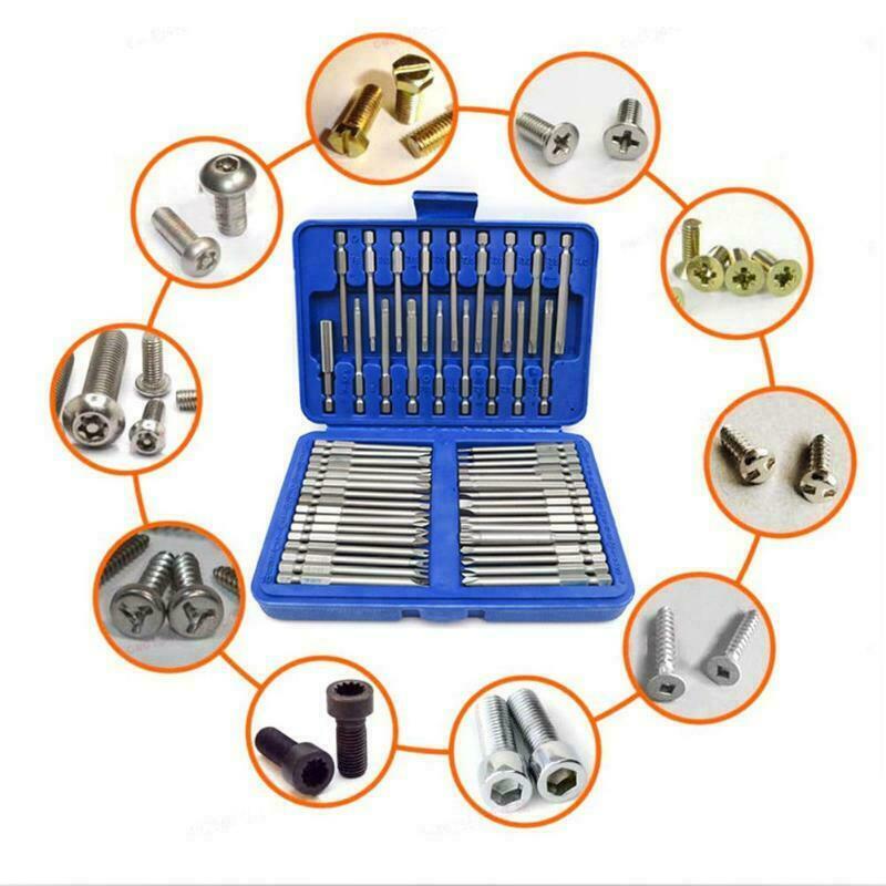 50Pcs Extra Long Security Bits Hex Torx Star Spline Flat Screwdriver Bit Box Set