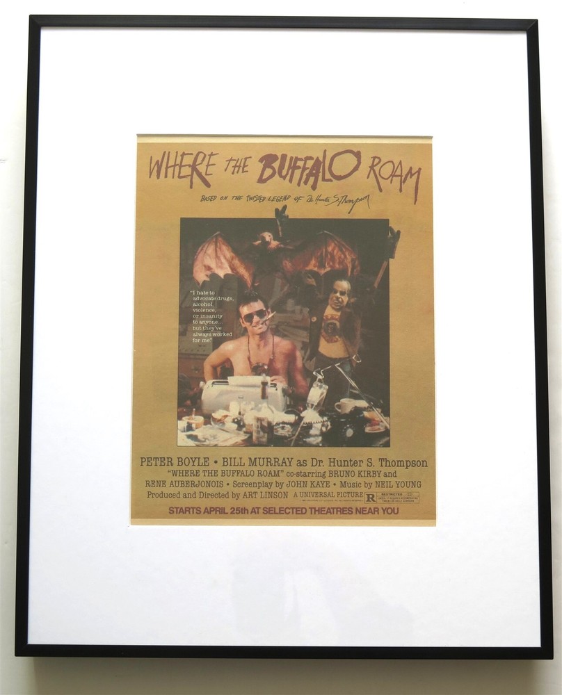 Where buffalo roam Hunter Thompson 1980 ad poster framed 42x52cm FREE SHIPPING