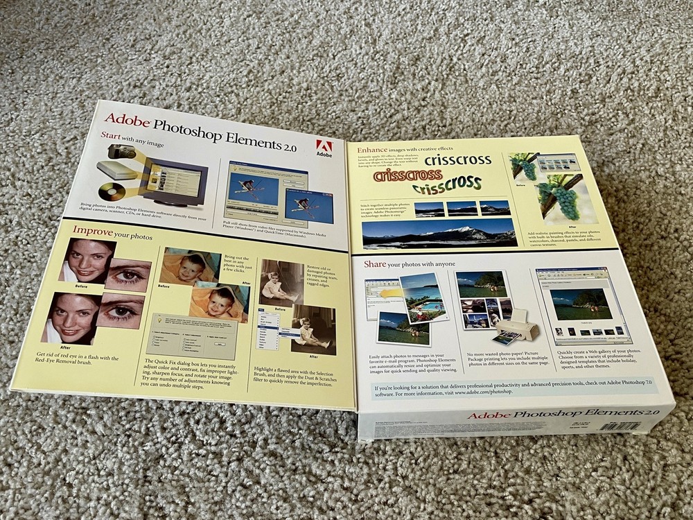 ADOBE PHOTOSHOP ELEMENTS 2.0 Original Box, Manual, CD with Serial Numbers